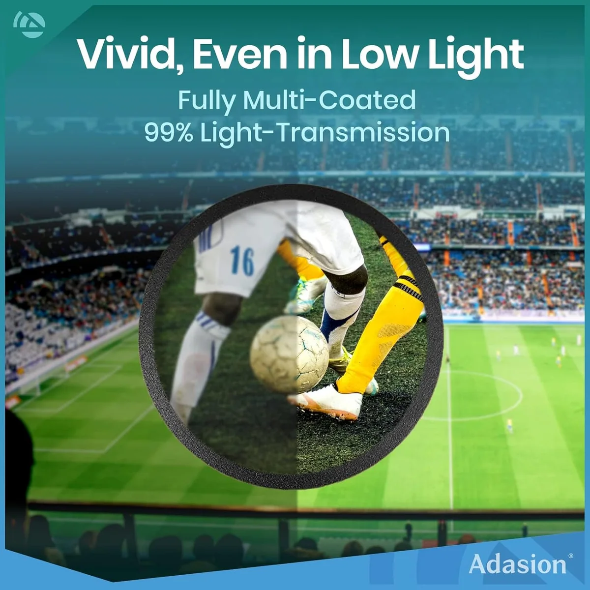 Adasion 12x42 HD low-light performance demo showing vivid, fully multi-coated optics at 99% light transmission